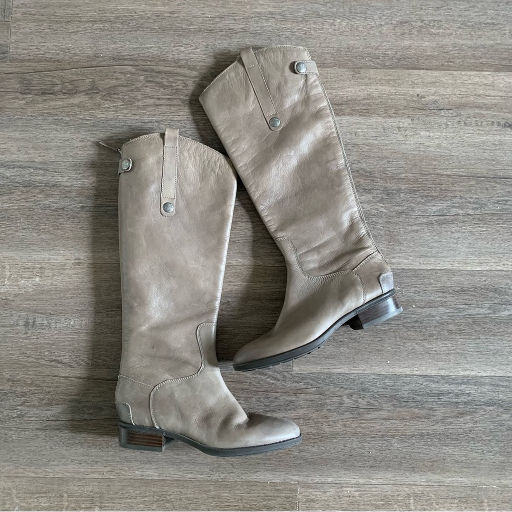 Sam Edelman Size 6M Penny Gray Leather Knee High Boots Pretty Women - Picture 2 of 8